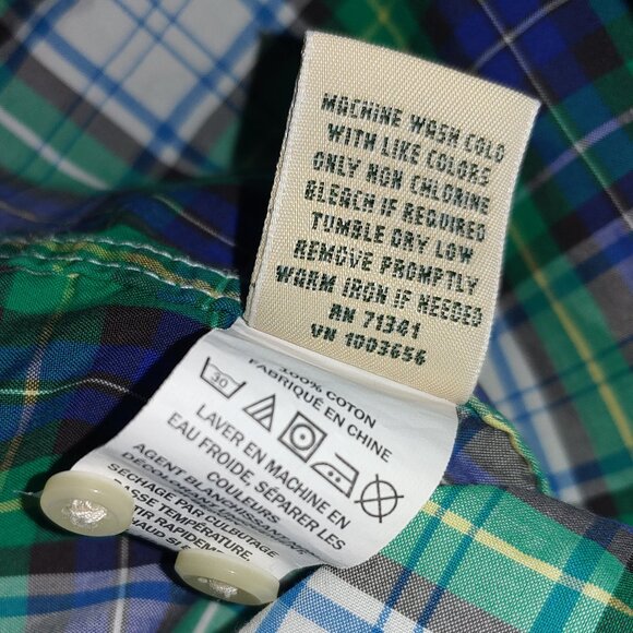 L.L.Bean Plaid Green Blue Button Down Shirt Size XL - Picture 5 of 7